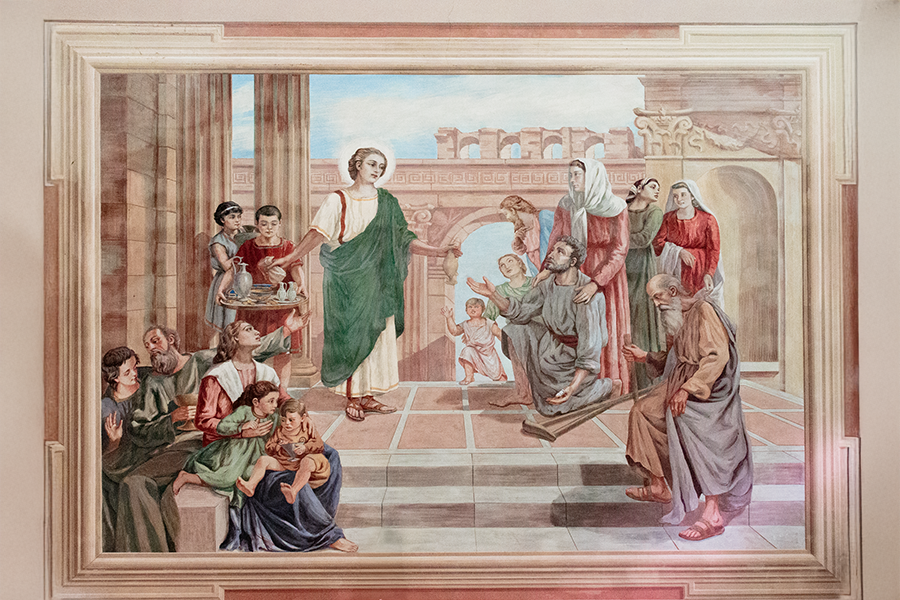 Montecosaro, Collegiata di San Lorenzo Martire, affresco di Vincenzo Monti posto sul lato destro dell'altare maggiore